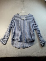 Rails Blouse Top Womens Size Medium Blue White Striped Linen V Neck Drawstring - £35.41 GBP