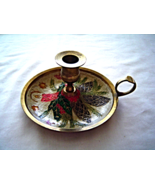  Cloisonne Enameled Christmas Candle Brass Candle Holder  - £28.30 GBP