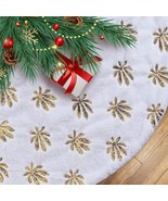 48 Inch Large Christmas Tree Skirt White Soft Thick Golden Maple Leaf De... - $19.79