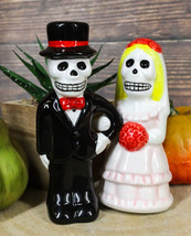 Dias De Muertos Wedding Sugar Skulls Skeletons Ceramic Salt Pepper Shakers Set - £13.58 GBP
