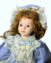 Soft Expressions Porcelain Bisque Doll Country Girl Blue Dress Lace &amp; Stand 17&quot;  - $39.95