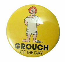 Vtg GROUCH OF THE DAY Button / Pin 1979 Funny Novelty Award Gift Pinback 3&quot; - £7.73 GBP