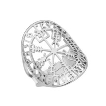 Womens Vegvisir Viking Ring Silver 316L Stainless Steel Adjustable Norse Band - $12.99