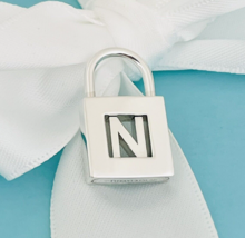 Tiffany &amp; Co Letter N Alphabet Initial Padlock  Notes Charm Pendant in Silver - £149.37 GBP