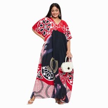 Tribal Printed Red Polyester Plus Size Kaftan Dress for Women - £13.53 GBP