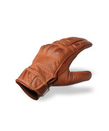 Men&#39;s Premium Waxed Austin Brown Leather Perforated Motorcycle Gloves - £37.73 GBP