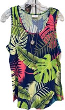 New LuLaRoe XL Navy Blue Pink Green Tropical  Palm Leaves Tank Regular T... - $25.73