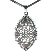 Flower of Life Necklace Stainless Steel Sacred Geometry Seed Mandala Pendant - £18.37 GBP