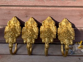 Antique Matching Set 4 FRENCH Curtain Tie Backs Flowers Gold Art Nouveau Ormolu - £276.97 GBP