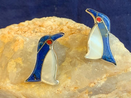 Sterling Silver Penguin Earrings 4.85g Fine Jewelry Lapis MOP Inlay Studs - £31.61 GBP