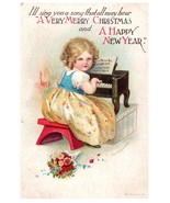 Postcard 1918 Merry Christmas New Year Little Girl Playing Piano Flower ... - £20.24 GBP