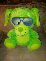 Peek A Boo Toys Dog Puppy Plush 14&quot; Neon Green Purple Glasses Sunglasses Stuffed - £15.64 GBP