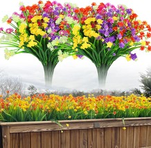 10 Bundles Artificial Outdoor Fake Flowers Uv Resistant Shrubs Plants, Faux - $31.99