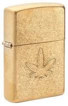 Stamped Cannabis Leaf, Tumbled Brass Finish  Zippo Lighter - $23.70