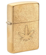 Stamped Cannabis Leaf, Tumbled Brass Finish  Zippo Lighter - €20,25 EUR