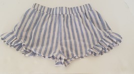Shein Blue &amp; White Stripe Ruffle Edge Shorts Size Small - £7.77 GBP
