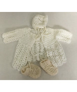 Vintage handmade crochet knit baby outfit sweater booties bonnet  - €17,15 EUR