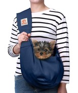 TOMKAS Dog Sling Carrier SMALL, Dark Blue, Adjustable Strap, Zipper Pocket - $17.05