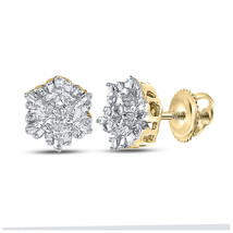 Yellow-tone Sterling Silver Womens Round Diamond Cluster Earrings 1/10 Cttw - £62.55 GBP