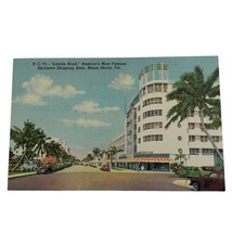 Lincoln Road Miami Beach Florida postcard Street View Old Cars Linen Vintage UNP - $3.75