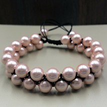 Cultured Peach Shell Pearl 8x8 mm Beads Stretch 2 Strand Thread Bracelet 2TB-92 - £11.86 GBP