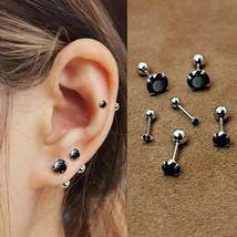 Women Tiny Black CZ Crystal Screw Back Stud Earrings Surgical Steel Jewelry Gift - £7.11 GBP+