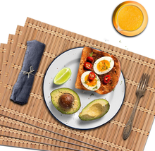 Natural Bamboo Placemat-4 Pack- Set of Wooden Square Placemats, Suitable for Non - £15.89 GBP