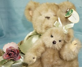 Bearington Collection PAIR (Mom &amp; Baby) Teddy Bears Faux Mohair Jointed w/Gift - £19.30 GBP