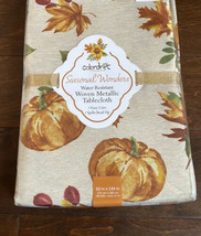 Colordrift Fall Thanksgiving Pumpkin Tablecloth Beige Gold New 60”x144” - £39.69 GBP