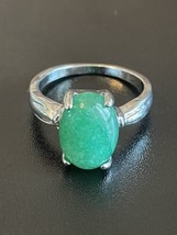 Green Jade Stone Men Woman S925 Silver Plated Ring  - $15.00