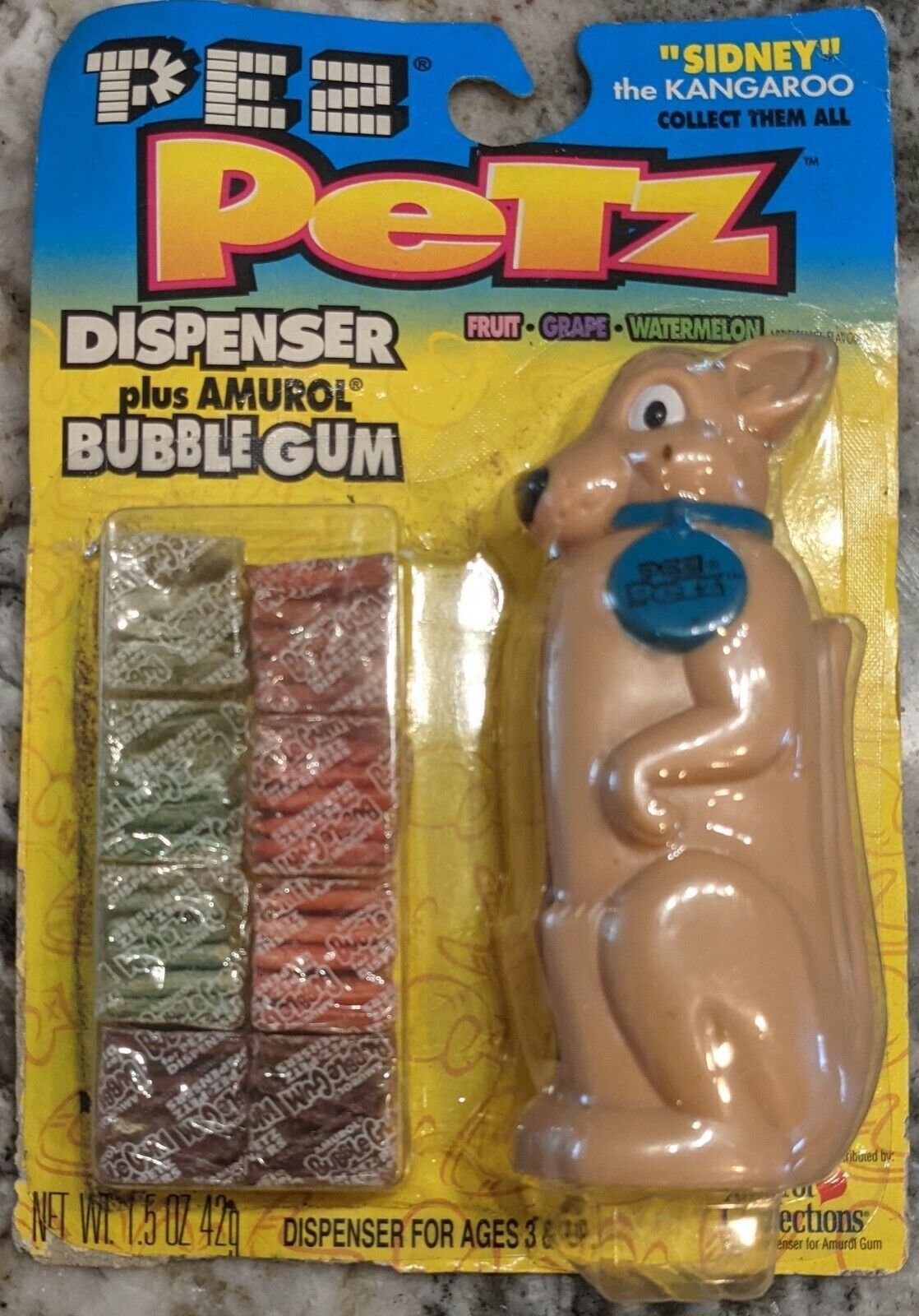 PEZ Petz Sidney Kangaroo Bubble Gum Dispenser 1998 Series 2 New Sealed DAMAGED - $5.50