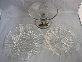 3 Serving Relish Butter Dishes Plates Cut Clear Glass AVON Holiday Christmas  - £27.17 GBP