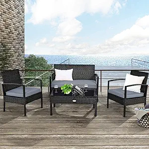 4 Piece , All-Weather Rattan Sectional Sofa W/Removable &amp; Washable Cushi... - $630.99