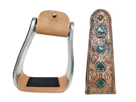 Horse Western Turquoise Poker Suit Engraved Aluminum Angled Show Stirrup... - $59.39