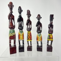 Wooden Tribal Figures Set of 5 Wood Sculptures Handcrafted Artisanal cra... - £81.79 GBP