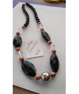 Large bead black and brass colored costume handmade designer necklace - £13.29 GBP