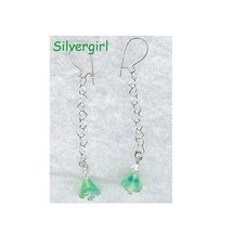 Sterling SilverDangle Glass Flower Earrings Green - £12.70 GBP