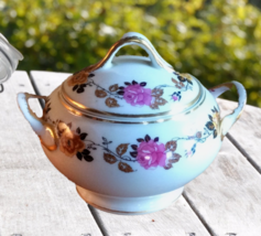 Raynaud &amp; Co Limoges Floral Sugar Bowl Pink Yellow Motif Gold Trim Elegant - £24.03 GBP