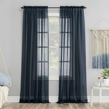 No. 918 Sheer Voile Rod Top Curtain 59" X 95" Panel Navy T410717 H - $6.92