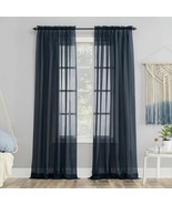 No. 918 Sheer Voile Rod Top Curtain 59&quot; X 95&quot; Panel Navy T410717 H - $6.92