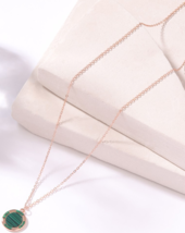 14k Rose Gold Plated Sterling Silver Striped Malachite Pendant Necklace ... - $90.99 CAD
