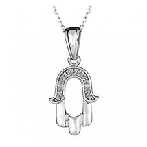 Colgante De Mano Hamsa De Diamante Judio En Oro Blanco De 14k 16&quot; 0.19 CT - $444.76