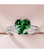 2Ct Heart Cut Lab Created Emerald Ring in 14K White Gold Plated for Women - £102.91 GBP