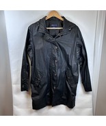 Jones New York Rain Coat Hooded Snap Button Front Black Jacket Size M - $34.64