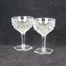 Set of 2 Fostoria American Cube Motif Cut Glass Hex Foot Champagne Sherbet 4.75&quot; - £15.46 GBP