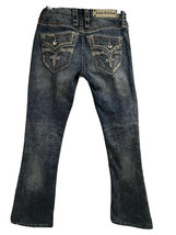 Rock Revival Luz Blue Denim Bootcut Jeans 25x29 Flap Pockets Stretch Leather - £27.68 GBP