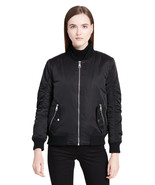 Calvin Klein Womens Black Sateen Ruched Bomber Jacket Coat Sz Large L 71... - £94.86 GBP