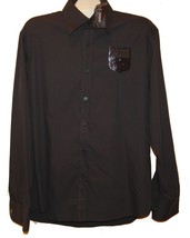 Mondo Men&#39;s Black Logo Slim Fit Casual Cotton Shirt Size 3XL NEW - £74.49 GBP