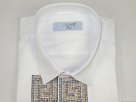Men CEREMONIA Turkey Shirt 100% Cotton Fancy Rhine Stones #TSV 13 White Slim Fit image 6