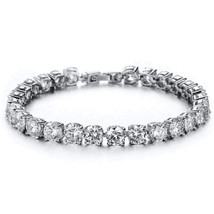 4mm 1 Row Round 5Ct Simulated Diamond Tennis Bracelet White Gold Plated Silver 8 - £73.44 GBP